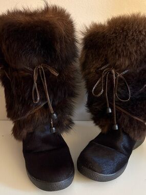 PAJAR aprés ski Women's Brown Fur Winter Boots - Cozy Pull Italy 7.5 us
